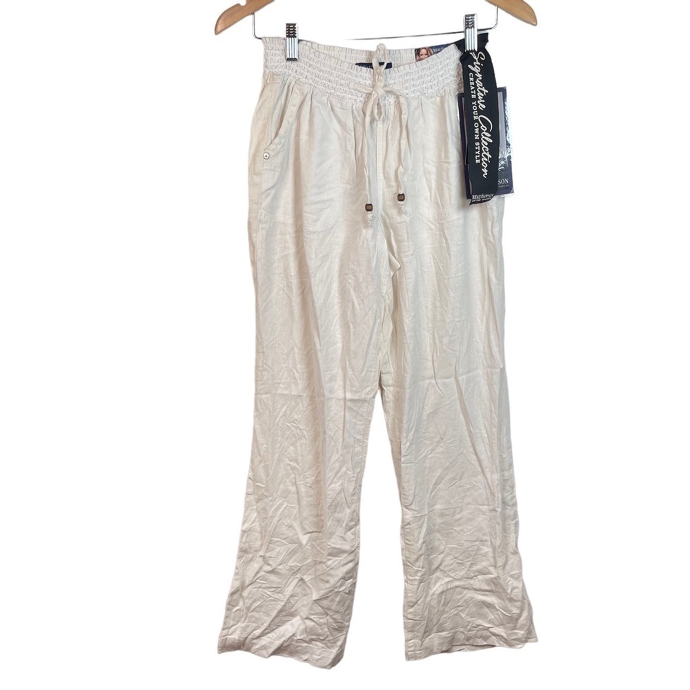 Beau Dawson White Linen Elastic Waistband Trousers Loungewear Beachy Pants Sz. M